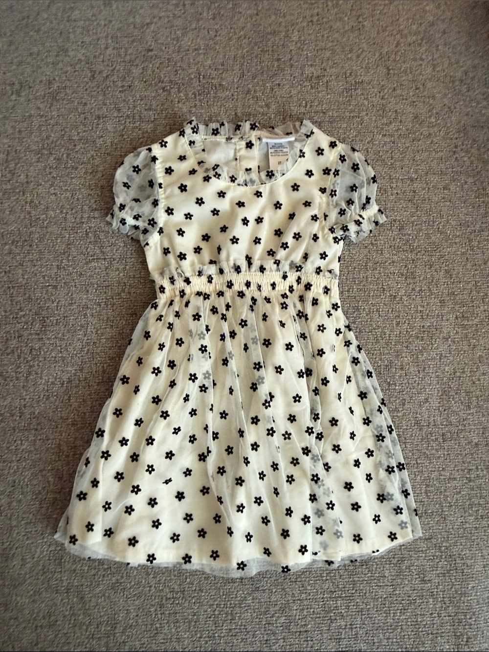 Little Lass White Dress with Black Floral Dots